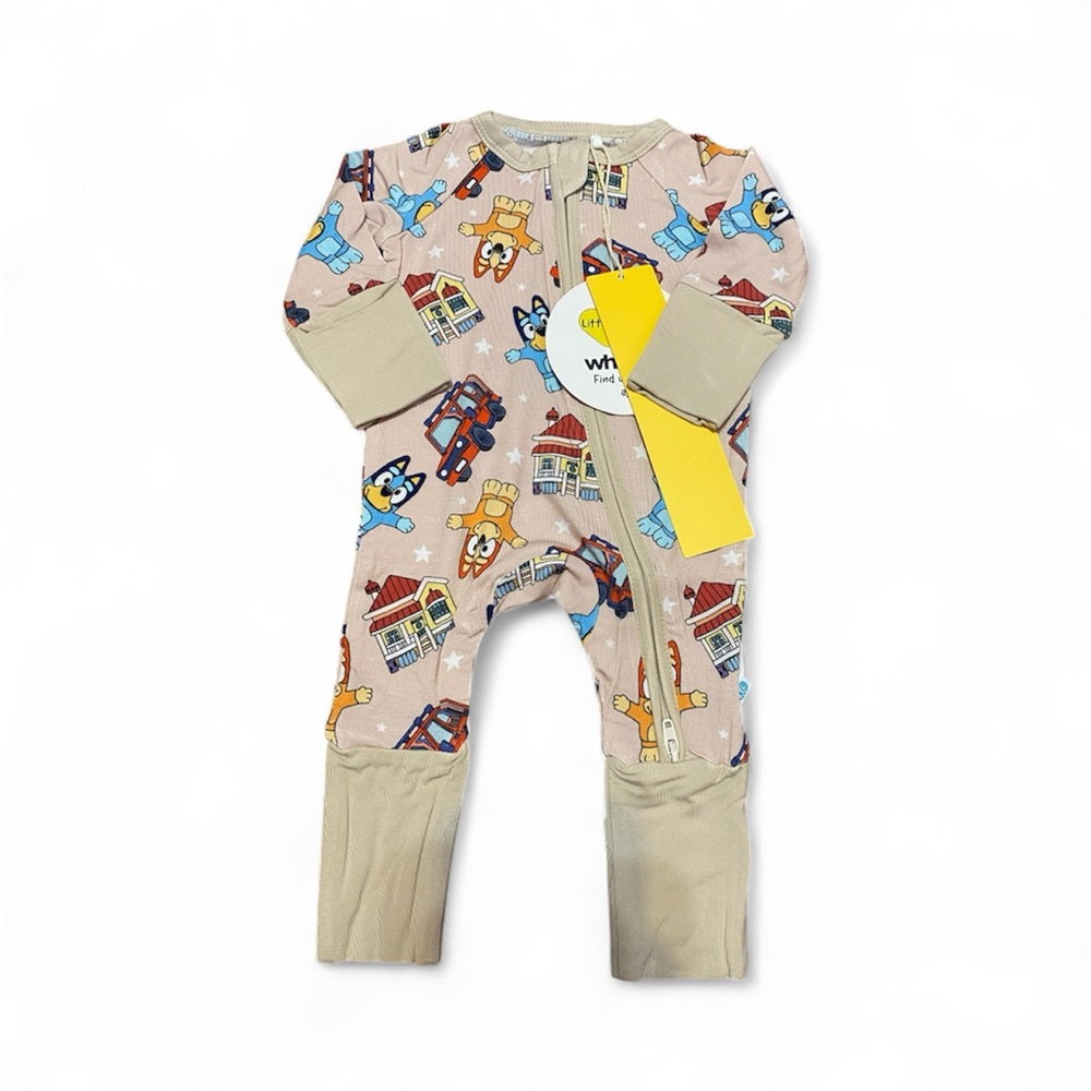 Beige Bluey Bamboo Kids Footie with Playful Print